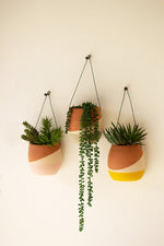Kalalou H4077 Set of Three Clay Wall Pocket Planters With Wire Hangers