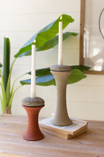 Kalalou H4097 Set of Two Clay and River Rock Taper Candle Holders