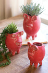 Kalalou H8391 Set of Three Red Tall Clay Pig Planters