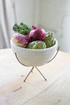 Kalalou H8503 White Clay Bowl With Copper Finish Stand
