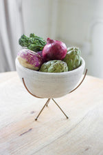 Kalalou H8503 White Clay Bowl With Copper Finish Stand