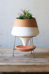 Kalalou H8724 White Dipped Terracotta Funnel Planter with Wire Base Small