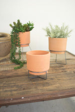 Kalalou H8752 Set of Three Natural Clay Planters With Wire Bases