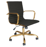 LeisureMod Harris Ribbed Design Leatherette Office Chair With Gold Frame