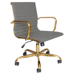 LeisureMod Harris Ribbed Design Leatherette Office Chair With Gold Frame