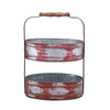Benzara I305-HGM014 Country Style Two Tiered Galvanized Iron Tray, Red and Gray