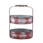 Benzara I305-HGM014 Country Style Two Tiered Galvanized Iron Tray, Red and Gray