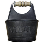 Benzara Iron Toilet Caddy with Wooden Handles and Toilette Front, Dark Gray