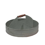 Benzara Galvanized Serving Tray with Wood Handle and 4 Compartments, Gray