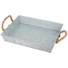 Benzara Mix Media Galvanized Tray with Rope Handles, Gray