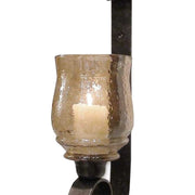 Benzara Scroll Design Metal Frame Vertical Wall Mounted Candle Holder Sconce,Set of 2, Bronze