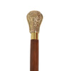 Benzara I481-MTC009 Lyptus Wood Walking Stick With Regal Brass Knob Handle, Brown And Gold