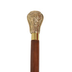 Benzara I481-MTC009 Lyptus Wood Walking Stick With Regal Brass Knob Handle, Brown And Gold