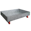 Benzara Galvanized Rectangular Underbed Storage Drawer Organizer with Wheels and Holes, Silver