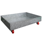 Benzara Galvanized Rectangular Underbed Storage Drawer Organizer with Wheels and Holes, Silver