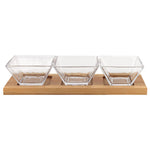 Badash B25 Hostess Set - 4 pc With 3 Glass Condiment or Dip Bowls on a Wood Tray