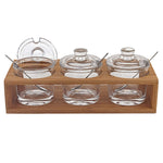 Badash B55 Glass Jam Set With 3 Glass Jars and Spoons on a Wood Stand