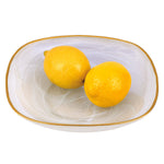 Badash KM733 White Alabaster 8" Squarish Glass Fruit or Salad Bowl with Gold Rim