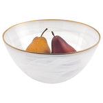 Badash P236G White Alabaster 10" Glass Fruit or Salad  Bowl with Gold Rim