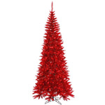 Vickerman 4.5' Tinsel Red Fir Slim Artificial Christmas Tree Red Dura-lit LED