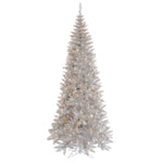 4.5' Silver Tinsel Fir Slim Artificial Christmas Tree Warm White Dura-lit LED