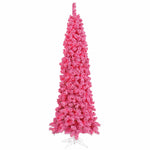 6.5' Flocked Pink Pencil Fir Artificial Christmas Tree Pink Dura-lit LED