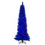 6.5'x27" Flocked Turquoise Pencil Xmas Tree Dura-Lit Turquoise LED Mini Lights