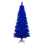 7.5' x 40" Flocked Turquoise Fir Artificial Slim Xmas Tree with Turquoise LED