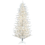 7.5' x 46" Flocked Slim Pistol Pine Artificial Xmas Tree with Warm White LED