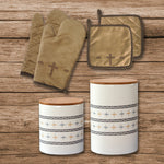 HiEnd Accents Cross Print and Large Aztec Design Canister 6 PC Set