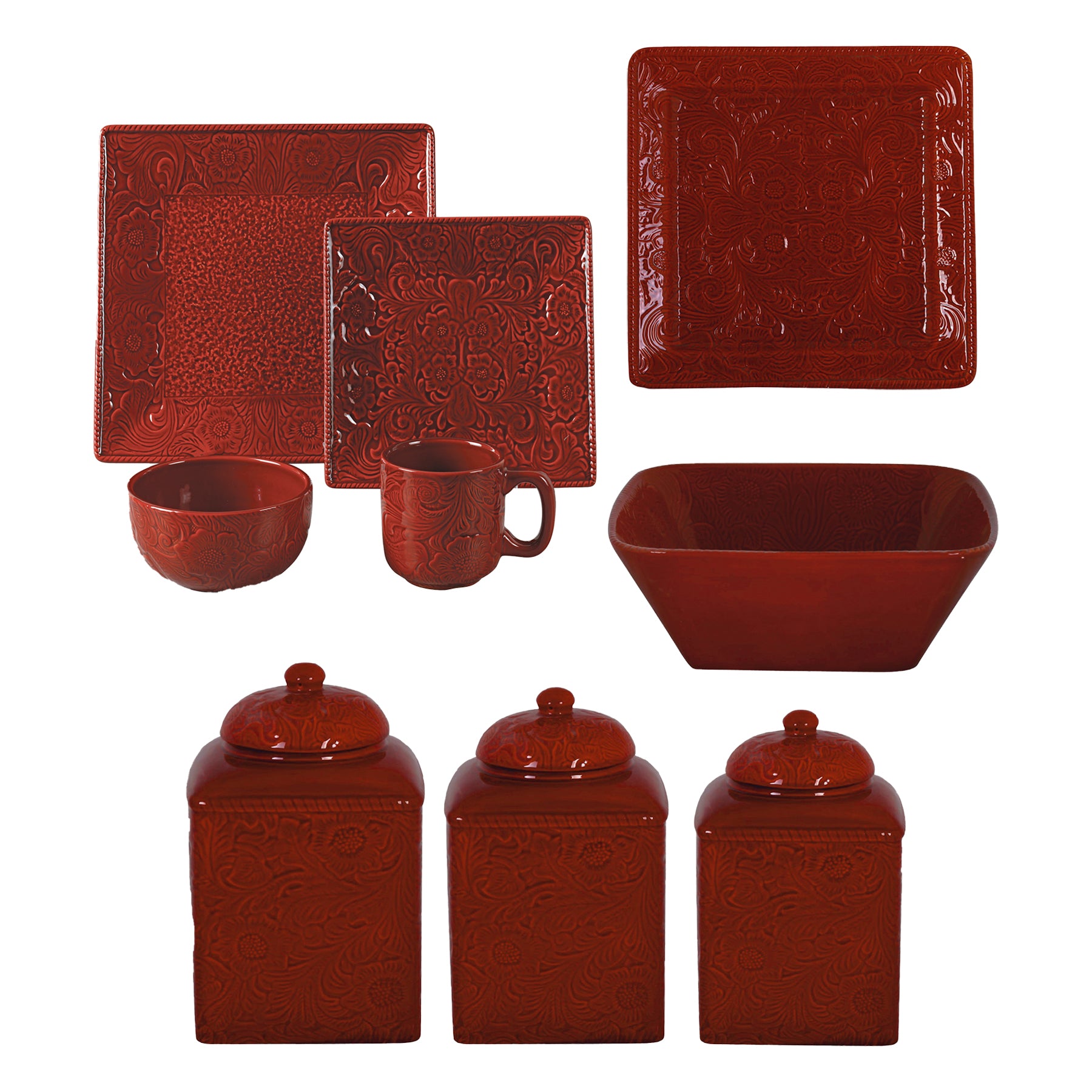 HiEnd Accents Savannah 3-Piece Canister Set; Red