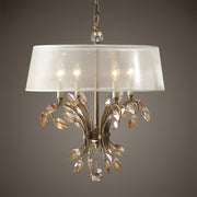 Elegant Burnished Gold Chandelier with Natural Crystal Leaf Motif