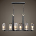 Industrial 6 Light Island Chandelier with Black and Brass Frame