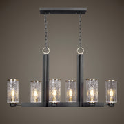 Industrial 6 Light Island Chandelier with Black and Brass Frame