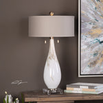 Elegant white glass Uttermost Cardoni lamp for bedroom nightstands