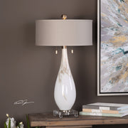Elegant white glass Uttermost Cardoni lamp for bedroom nightstands