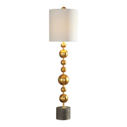 Uttermost Selim Gold Buffet Lamp with fabric shade on console table