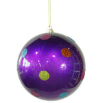 Vickerman M120206 5.5" Purple Candy Finish Ball Christmas Ornament With Multi-Colored Polka Dots