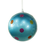 Vickerman M120212 5.5" Turquoise Candy Finish Ball Christmas Ornament With Multi-Colored Polka Dots