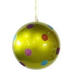 Vickerman M120213 5.5" Lime Candy Finish Ball Christmas Ornament With Multi-Colored Polka Dots