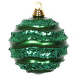 Vickerman M132004 6" Green Candy Finish Wave Ball Christmas Ornament With Glitter Accents