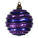 Vickerman M132066 6" Purple Stripe Candy Finish Wave Ball Christmas Ornament With Glitter Accents