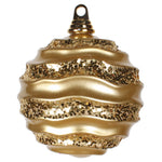 Vickerman M132008 6" Gold Stripe Candy Finish Wave Ball Christmas Ornament With Glitter Accents