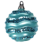 Vickerman M132012 6"Turquoise Stripe Candy Finish Wave Ball Christmas Ornament With Glitter Accents