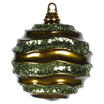 Vickerman M1320OL 6" Olive Stripe Candy Finish Wave Ball Christmas Ornament With Matching Glitter Accents