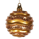 Vickerman M132030 6'' Antique Gold Candy Finish Wave Ball Ornament With Matching Glitter Accents Shatterproof