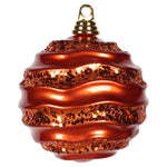 Vickerman M132018 6" Orange Stripe Candy Finish Wave Ball Christmas Ornament With Glitter Accents