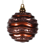 Vickerman M1320CH 6" Chocolate Stripe Candy Finish Wave Ball Christmas Ornament With Matching Glitter Accents