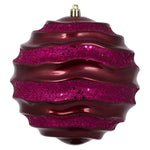 Vickerman M132021 6" Berry Red Stripe Candy Finish Wave Ball Christmas Ornament With Glitter Accents