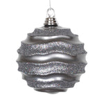 Vickerman M132087 6" Pewter Stripe Wave Ball Featuring A Candy Finish With Matching Glitter Accents